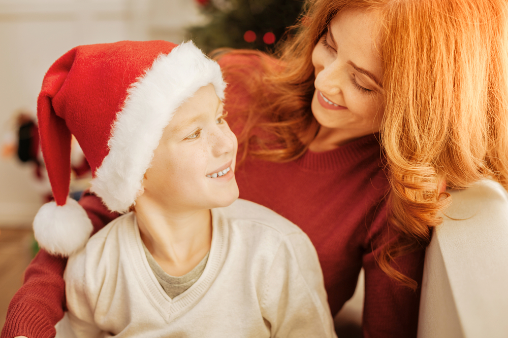 mom spending time with her son during christimas season