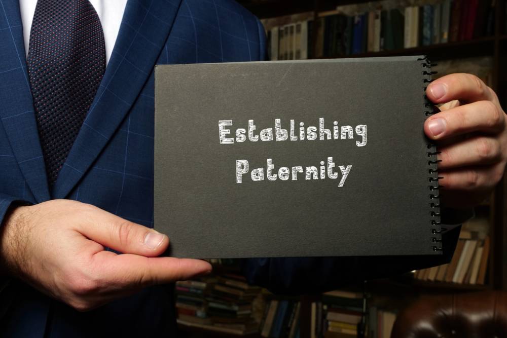  Juridical concept about Establishing Paternity with inscription on the sheet