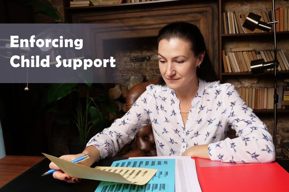  Enforcing Child Support sign on the black chalkboard.